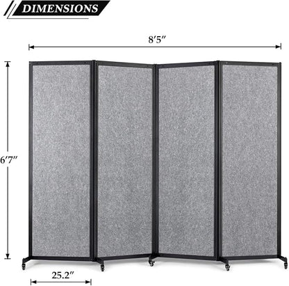 Strongbird Room Partition,Office Divider,Portable Commercial Screen Dividers,Privacy Partition Separator,Classroom School Dividers, 8'5"L* 6'7"H,4 Panel,Light Grey