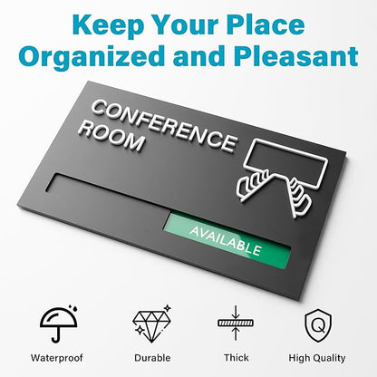 Office Door Signs for Conference Room, Meeting In Progress Door Sign, In Use Available Slider Indicator Tells Whether Room Vacant Or Occupied