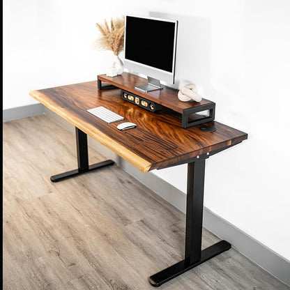 Standing Desk with Monitor Stand – Walnut Solid Wood Desk, Natural Live Edge, Adjustable Height Dual Motor, Sit Stand for Home Office (Black, W60 x D27)
