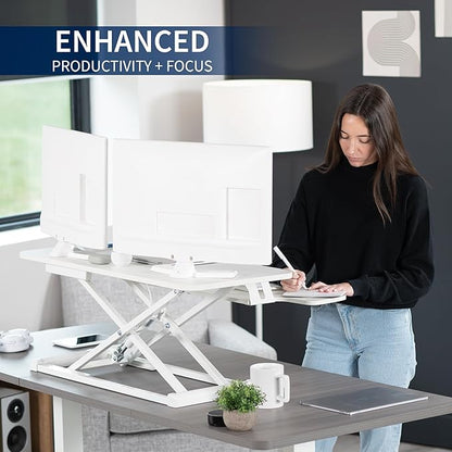 VIVO 36 inch Desk Converter, K Series, Height Adjustable Sit to Stand Riser, Dual Monitor and Laptop Workstation with Wide Keyboard Tray, White, DESK-V036KW