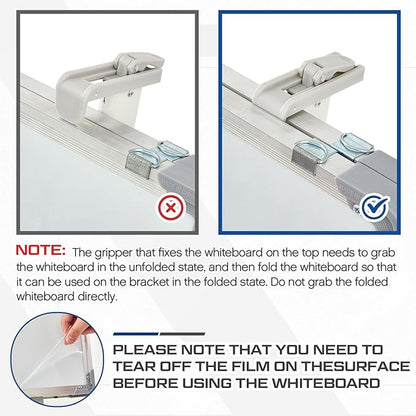 40" x 60" Rolling Whiteboard Foldable Dry Erase Board with Stand, Large Tri Folding Whiteboard Magnetic Dry Erase Board, Wall Aluminium Frame and Pen Tray for Education Office Home