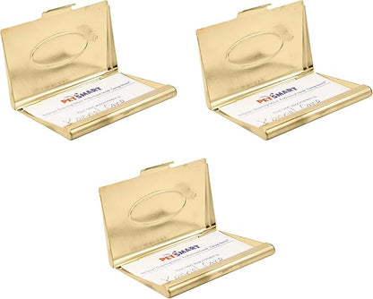 Stephanie Imports Set of 3 Slim & Minimalist Metal Business Card Holder Unisex Case (Gold Oval)