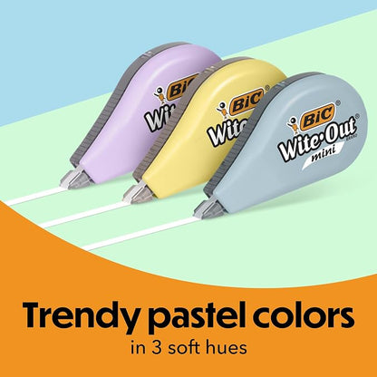 BIC Wite-Out Brand Mini Correction Tape, 19.6 Feet, 6-Count Pack of White Correction Tape, Pastel Body, Fast, Clean and Easy to Use Tear-Resistant Tape