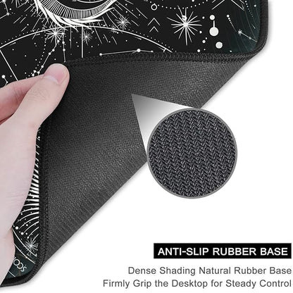 Auhoahsil Mouse Pad, 12 x 10 in Tarot Style Sun Moon Computer Mouse Pad for Desk, Premium-Textured Non-Slip Rubber Stitched Edges Waterproof Square Mouse Mat for Gaming Work Wireless Mice, Black