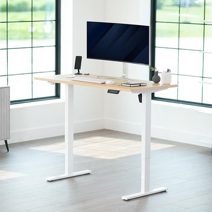VIVO Electric 55 x 28 in Standing Desk, Memory Height Adjustment, 1B Series, Holds 220 lbs, One-Piece Light Wood Top, White Frame, DESK-KIT-1W55C