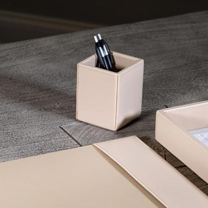 Dacasso Bonded Set Luxury Leather Desk Pad & Desk Organization Essentials, 3 Piece, White Latte