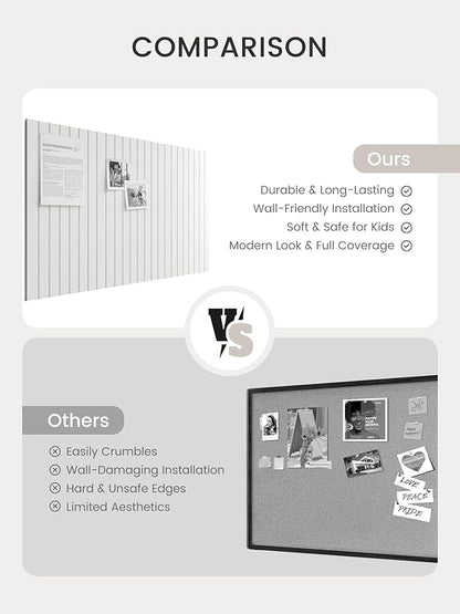 Bumusty Large Cork Board Alternative-36 x24 Felt Bulletin Board Tiles, with 30 Pushpins, 40 Adhesive Tabs, 6-Pack Slat Wall Paneling, Cork Boards for Office Push Pin Board Felt Board-Milky White