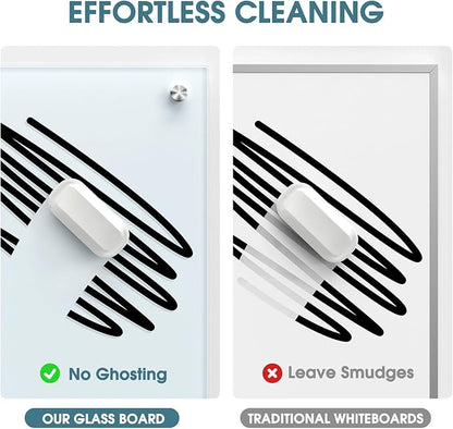 MaxGear Glass Whiteboard Wall Mounted, Frameless Magnetic Dry Erase Board, Tempered Glass, Steel-Backed, Non-Porous Smooth Surface, Floating Design, Accessories Included, for Office Home Classroom
