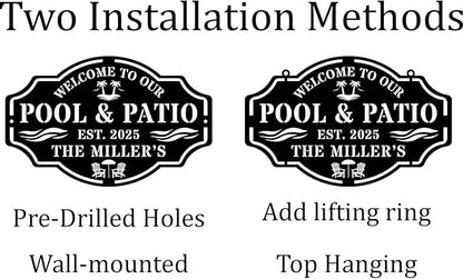Personalized Name Metal Pool Sign,Patio Signs for Outside, Custom Pool Bar Sign, Backyard Oasis Sign,Patio Decor Outdoor,Pool Tropical Coastal Decor,Pool Decorations Outdoor