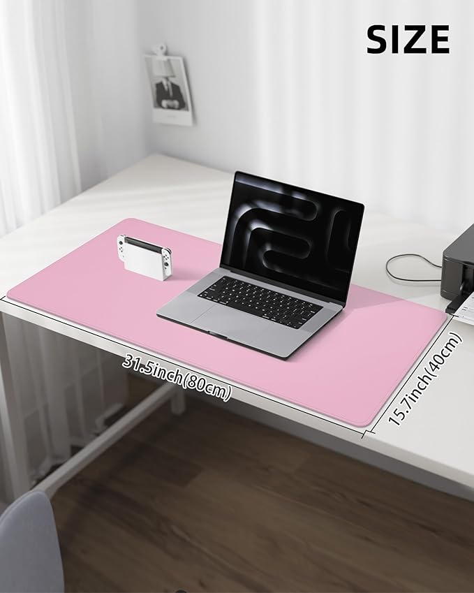 Pink Desk Mat, PU Leather Desk pad Large Mouse Pad, Non-Slip Desk Pad, Waterproof Desk Blotter Mat, Desk Cover Mat for Office and Home (31.5" x 15.7")