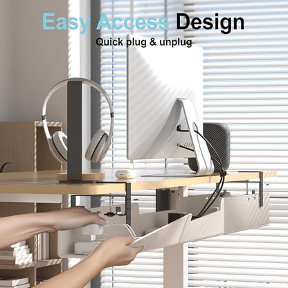 ERGO COLLECT Under Desk Cable Management Tray,No-Drill Upgraded Thickened Felt Cord Organizer with Clamp or Screw Mount,Cable Holder for Standing Desk,Home Or Office(Beige, 47.2")