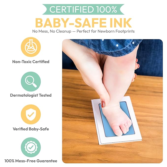 Clean Touch Ink Pad for Baby Handprints and Footprints – Inkless Infant Hand & Foot Stamp – Safe for Babies, Doesn’t Touch Skin – Perfect Family Memory or Gift – Blue Print Kit by Tiny Gifts
