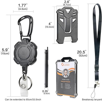 AIDSOTOU Badge Holder Retractable Clip Heavy Duty Carabiner Badge Reel Keychain with Breakaway lanyards for id Badges Cool Tactical ID Cards Holder
