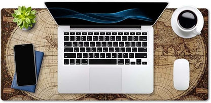 SSOIU Extended Gaming Mouse Pad XXL ArtSo Large Keyboard Mat Long Mousepad Desk Decor Writing Pad Non Slip Rubber Base Stitched Edges for Work, Game, Office, Home, 35.5" x 15.7", Vintage World Map