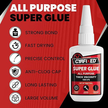 Thick Super Glue 120 Gram, Clear All Purpose Ca Glue Repair Wood Furniture Metal Plastic Crafts, Heavy Duty Instant Cyanoacrylate Adhesive for Woodworking Ceramic Leather Shoe Sole Glass Pottery