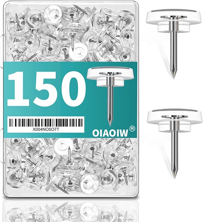 150 PCS Flat Clear Short Push Pins for Wall Thumb Tacks for Walls Flat thumbtacks Push pin for Bulletin Board Shadow Box Display Thumbtack for Cork Board