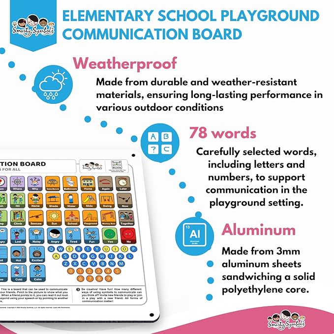 Weather-Proof Aluminum School Playground Communication Board for Autism - Outdoor Inclusive Communication Aid, Lightweight & Durable for Autism & Inclusive Play