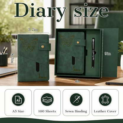 Personalized Leather Journal Gift Set with Gift Box, Custom A5 Notebook & Pen Set, Leather Bound Writing Diary for Men Women, Travel Work School Gifts