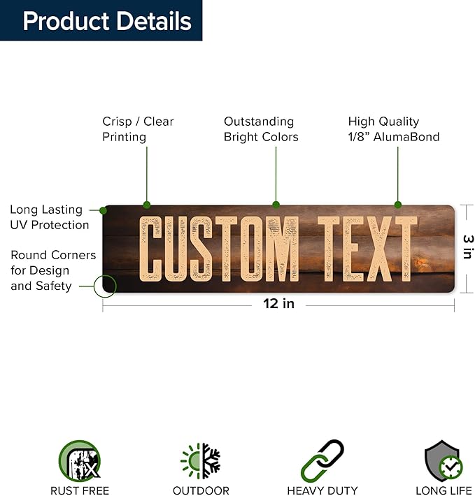 Custom Sign, Custom Street Sign, 11 Font Colors, 13 Font Styles, 4 Hole Options, 22 Sizes, 3x12 Inches, Rust Free DiBound, Fade Resistant, Made in USA by My Sign Center (Vintage Wood)