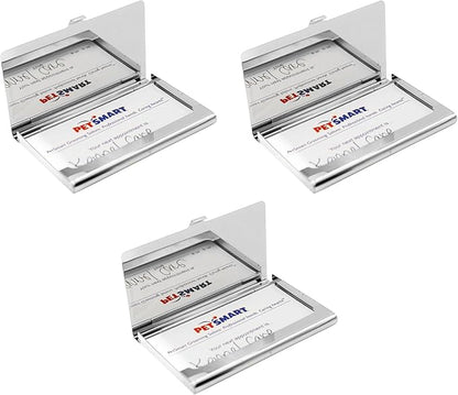 Stephanie Imports Set of 3 Slim & Minimalist Metal Business Card Holder Unisex Case (Silver Ridges Quarter)