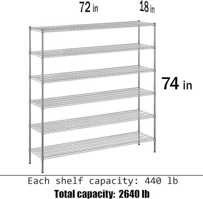 Regal Altair 18" Deep x 72" Wide x 74" Height Wire Shelving Kit | 6-Tier | NSF Commercial Storage Rack Unit