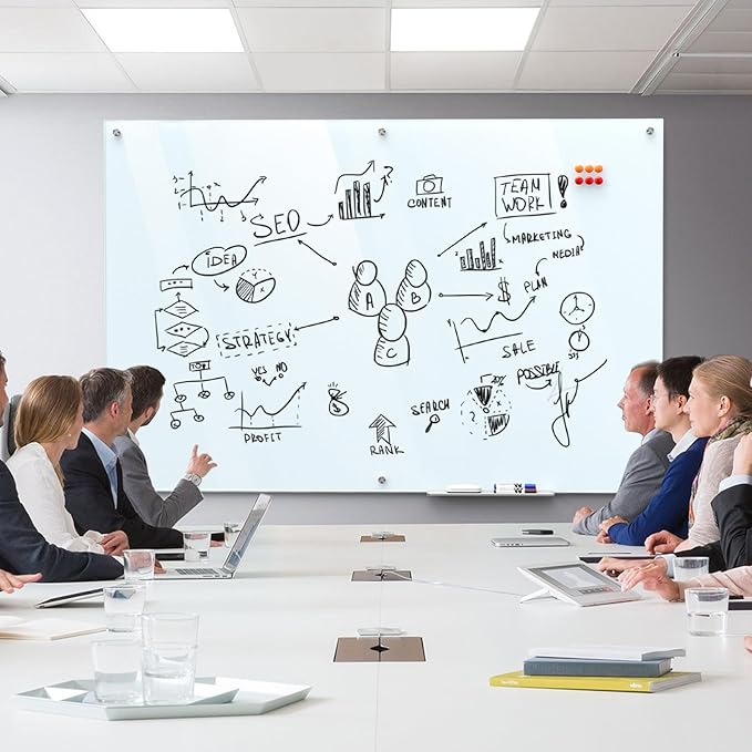MaxGear Glass Whiteboard Wall Mounted, Frameless Magnetic Dry Erase Board, Tempered Glass, Steel-Backed, Non-Porous Smooth Surface, Floating Design, Accessories Included, for Office Home Classroom