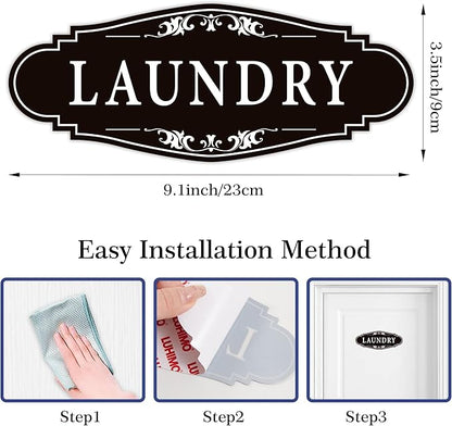 Laundry Room Door Sign for Business and Home，Self-adhesive Waterproof Cute Laundry Room Door Sticker Decals for House, Apartment, Hotel Laundromat Decor（Black）
