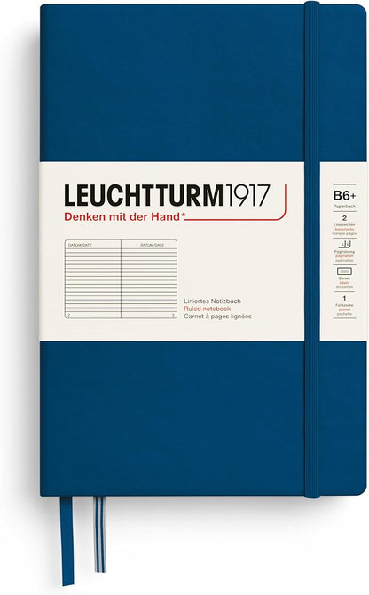 LEUCHTTURM1917 - Notebook Hardcover Paperback B6+ - 219 Numbered Pages for Writing and Journaling (Indigo, Ruled)