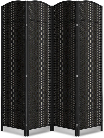 Cocosica 4 Panel Room Divider,6Ft Folding Privacy Screen,Tall - Extra Wide Foldable Panel Partition Wall Divider with Diamond Double-Weaved Hand-Woven Design Room Screen Divider（Black）