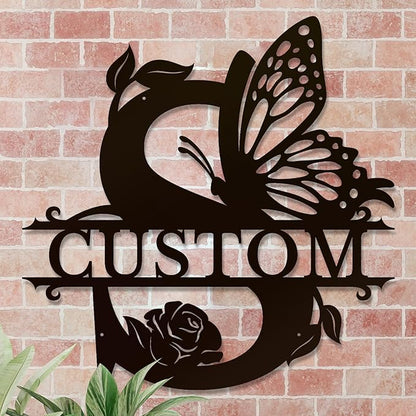 Personalized Custom Letter Name metal Signs,Custom Black Letter Monogram Wall Art Decor,Metal Signs Plaques Outdoor wall Decorative Signage (S)