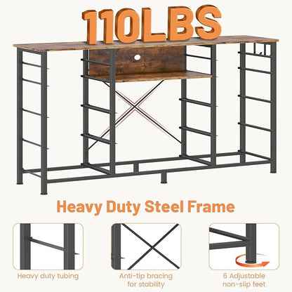 HCHQHS 47 Inch Dresser for Bedroom with 13 Drawers,Side Pockets Hooks and Lights with Remote Control,Hallway,Closet,Kitchen,Large TV Stand (Rustic Brown)