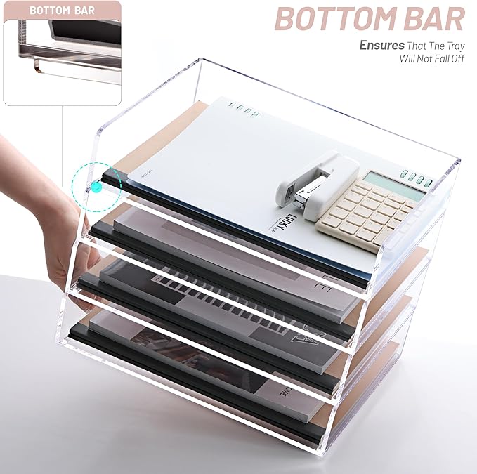 SANRUI Acrylic Stackable Letter Tray Clear Desk Paper Organizer 4-Tier Desk File Organizer Paper Sorter Holder Document Shelf Tray for Letter/A4,4-Pack