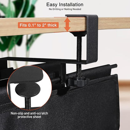 MAXECHO Under Desk Cable Management Tray 48" - Clamp on Wire and Cable Organizer for Storage and to Hide Cords - Ideal for Home Office - Premium Black Fabric Design
