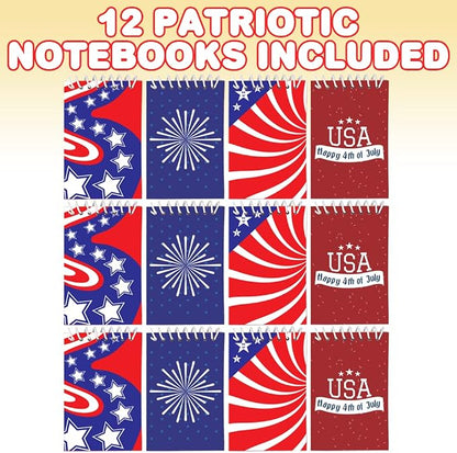 ArtCreativity Patriotic Notepad, Pack of 12 Spiral Mini Notebook with Patriotic Design, Small Notepads for Kids and Adult, To Do List Notepad, 4th of July Party Favors, Veterans and Memorial Day Gifts