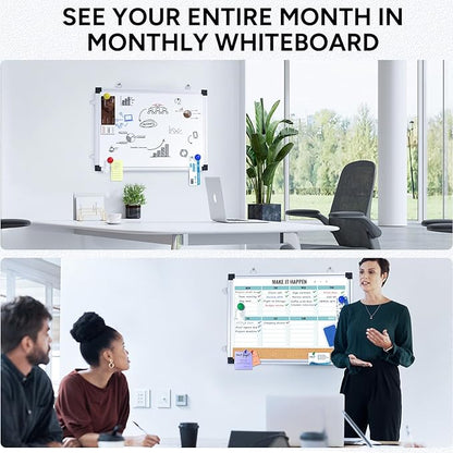 Weekly Calendar Whiteboard and Cork Board Combo for Wall, 17"x13" Reversible Hanging Dry Erase Board, Double Sided White Board with Aluminum Frame for Planning, Office, Kitchen, School, Home