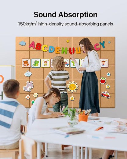 Large Cork Boards for Walls, 47"x35" Bulletin Board, 12-Pack Felt Wall Tiles with 60 Adhesive Tabs, Cork Boards for Office Decor, Felt Board Alternative Pin Board
