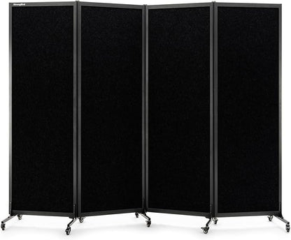 Upgrade Version Room Partition and Divider, Freestanding Rolling Dividers with Wheels,Office Privacy Screen Divider Wall,Classroom Felt Dividers,8'2"L* 6'7"H,4 Panel，Black