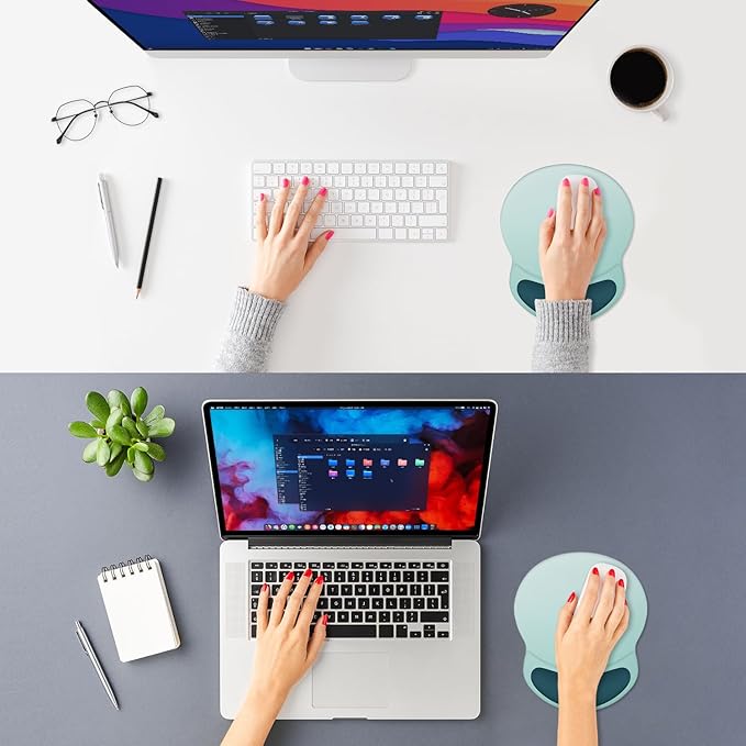 ITNRSIIET Ergonomic Mouse Pad with Comfort Gel Wrist Rest, Non-Slip PU Base, Smooth Textured Surface, Reduces Hand Fatigue & Wrist Pain, 8.7 x 7.2 Inch for Office Gaming Home, Light Green to White