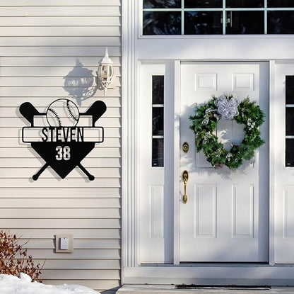 Personalized Baseball Metal Sign Custom Name & Number Sign Baseball Player Gift Boys Room Decor Softball Lover Present Sports Wall Art Decor Gift for Girls, Team, Dad, Man, Woman