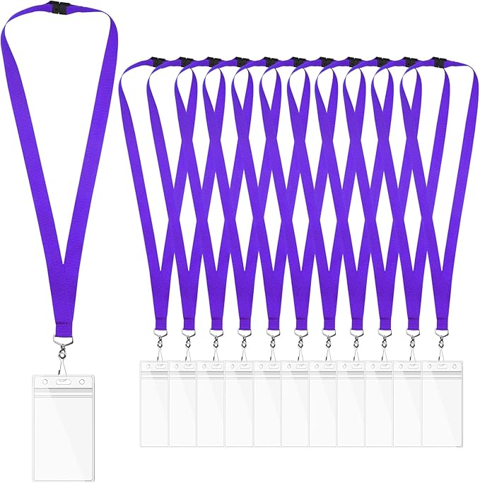 12-Pack Purple Breakaway Lanyards with Waterproof Badge Holders, Polyester Neck Straps for ID Cards, Events, Office, and Schools