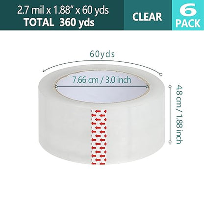 AUSTARK 6 Rolls Clear Packing Tape with Dispenser, 2.7 mil, 1.88 inch x 60 Yards Per Roll, Shipping Tape for Packaging Sealing Moving