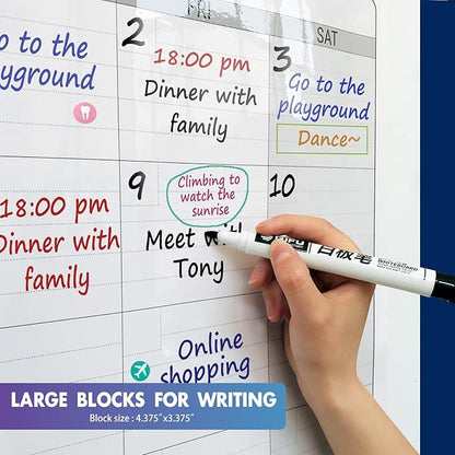 Dry Erase Four Month Laminated Jumbo Wall Calendar, 46" x 63", Huge Quarterly Laminated Erasable White Board, Giant 120 Day Family Whiteboard Schedule Planner, Large Multi Month Reusable Poster