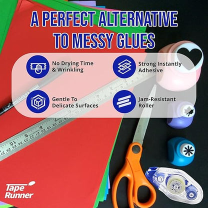 Tape Runner - Double Sided Adhesive with Dispenser Roller Included - Acid Free, Sticky, Clear & Transparent - Ideal for Scrapbooking, Crafts & More - Mini (197 inches per Cartridge), 20 Cartridges