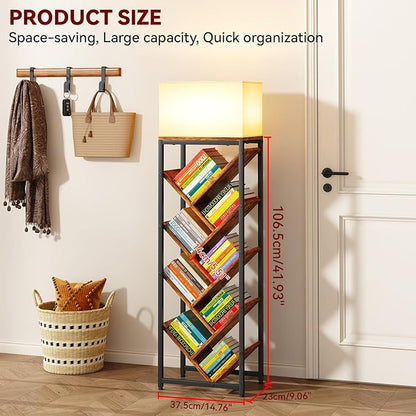 IBUYKE 9 Tier Tree Bookshelf, Floor Standing Wood Bookshelf for Narrow Space, Storage Organizer Bookcase for Books/CDs/Movies, Small Corner Bookcase for Bedroom Living Room,Rustic Brown,TBC002H