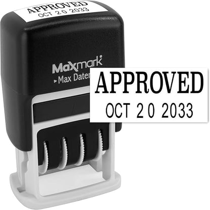 MaxMark Self-Inking Rubber Date Office Stamp with Approved Phrase & Date - Black Ink (Max Dater II), 12-Year Band