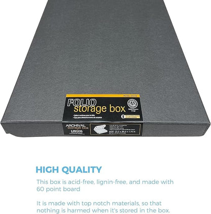 Lineco Folio Storage Box, Clamshell Design with Metal Edge. 23.5x30.5x1.75 in, Archival Boxboard, Preserve Photos, Prints, Cards, Magazines, Documents, Art, Ephemera, Family Records, Gray, Pack of 2