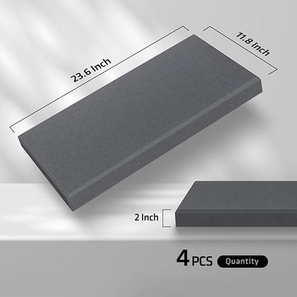 UMIACOUSTICS 4 PCS Acoustic Panels with Hanging Hardware, 2” Thick Fiberglass Sound Proof Panels for Studios, Office, Home Theater Ceiling or Wall- Medium Grey