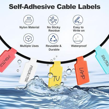 SZ.haitun 40 Pack Cable Labels Tags, White Write On Wire Cord Tags and Charger Labels Waterproof for Cable Management and Identification Electronics (Oval)