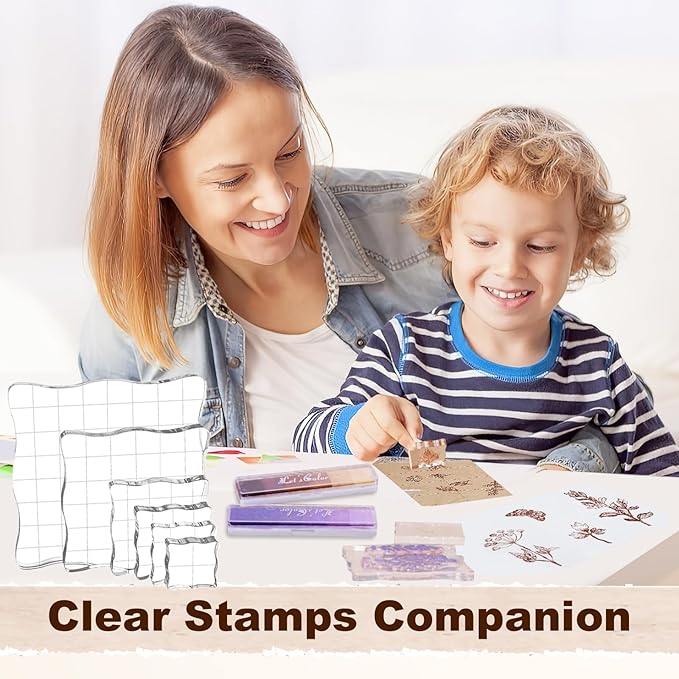 UCEC 4 Sheets Clear Stamps Set for Card Making and 2 Pcs Acrylic Stamp Block, Vintage Plants and Flowers Rubber Silicone Stamps, Small Clear Stamps for Crafts Decoration and DIY Scrapbooking