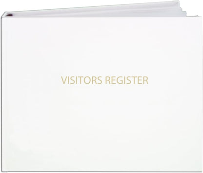 BookFactory Visitor Log Book/Visitor Register/Visitor Sign-in Book - 120 Pages, 8 7/8'' x 7'' - White Bonded Leather Cover, Section Sewn Hardbound (Made in USA)